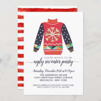 Ugly Sweater Red Snowflake Christmas Holiday Party Invitation