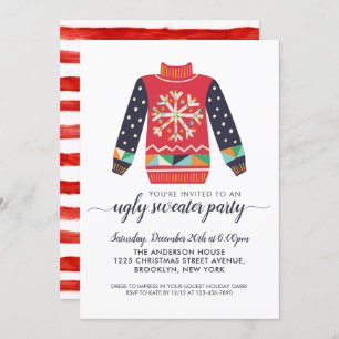 Ugly Sweater Red Snowflake Christmas Holiday Party Invitation
