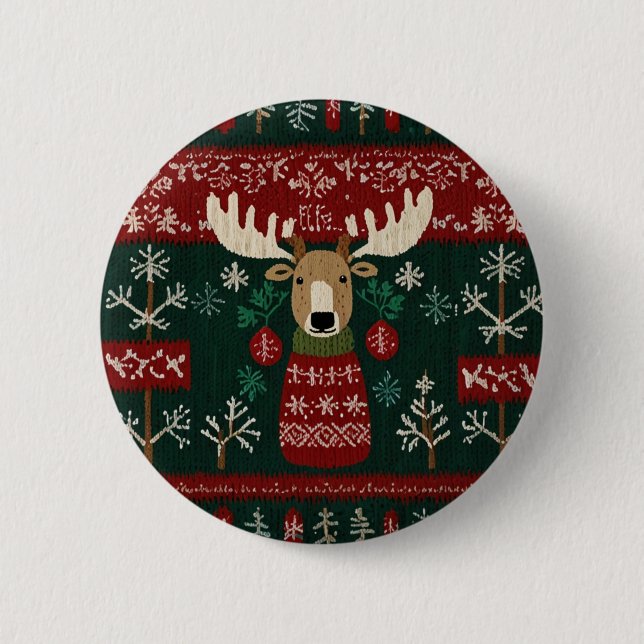Ugly sweater reindeer button (Front)