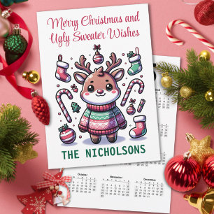 Ugly Sweater  Reindeer Calendar Holiday Card