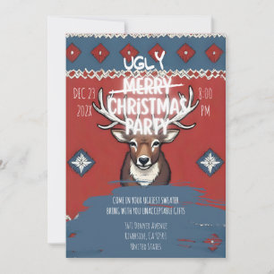 Ugly Sweater Reindeer Christmas Party Invitation