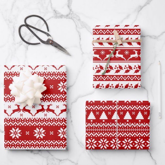 Ugly Sweater Reindeer & Christmas Tree Wrapping Paper Sheets (Front)