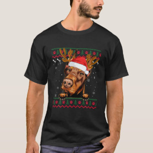 Ugly Sweater Reindeer Santa Christmas Doberman Dog