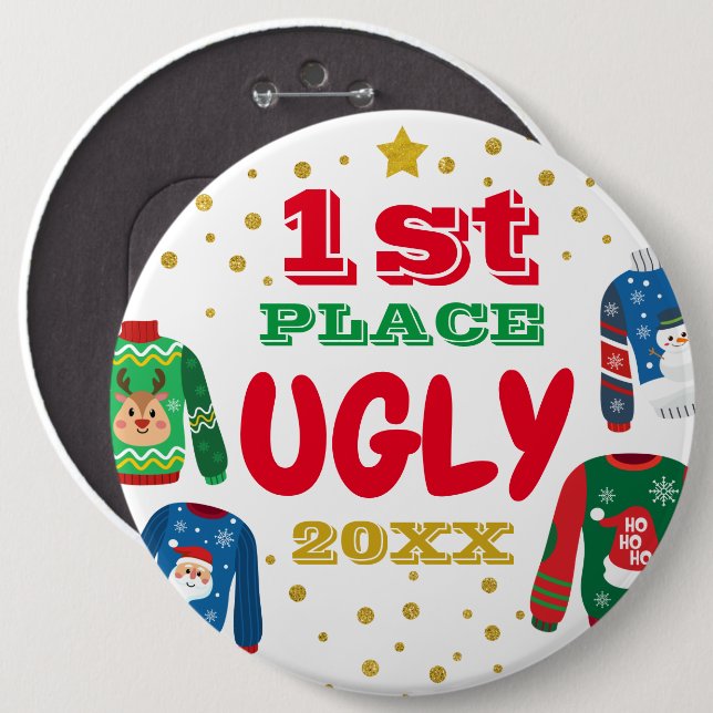 Ugly Sweater Round Button, Colossal, 6 Inch Button (Front & Back)