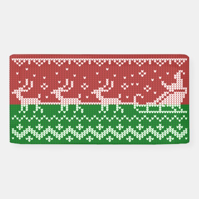 Ugly sweater Santa Claus sleigh and reindeers Banner (Horizontal)