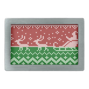 Ugly sweater Santa Claus sleigh and reindeers Belt Buckle