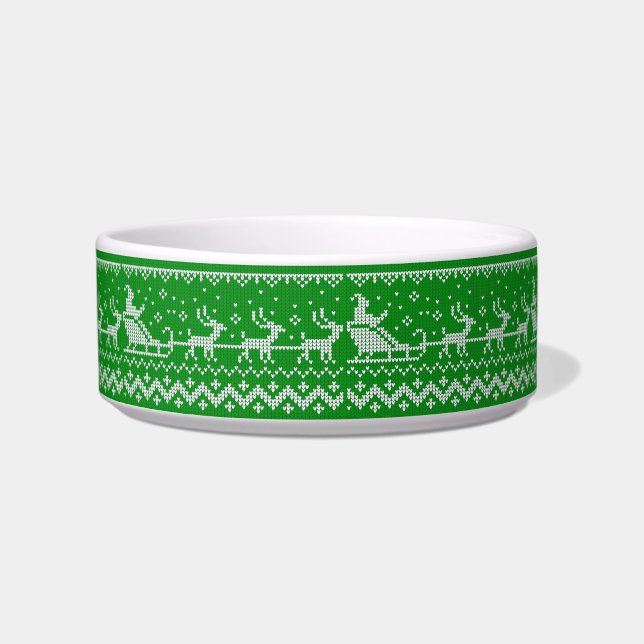 Ugly sweater Santa Claus sleigh and reindeers Bowl (Front)