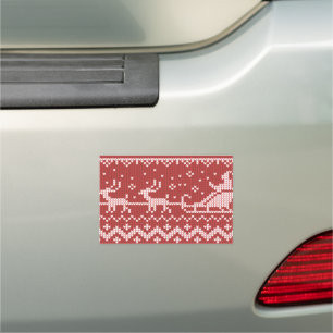 Ugly sweater Santa Claus sleigh and reindeers Car Magnet