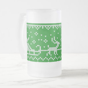 Ugly sweater Santa Claus sleigh and reindeers Frosted Glass Beer Mug
