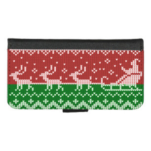 Ugly sweater Santa Claus sleigh and reindeers iPhone 8/7 Wallet Case