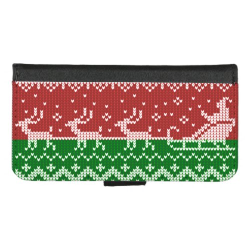 Ugly sweater Santa Claus sleigh and reindeers iPhone 87 Wallet Case