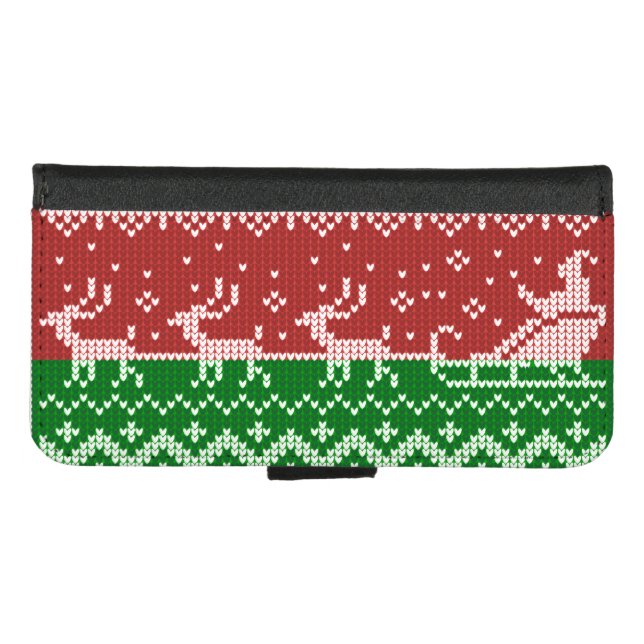 Ugly sweater Santa Claus sleigh and reindeers iPhone Wallet Case (Front (Horizontal))