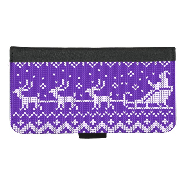 Ugly sweater Santa Claus sleigh and reindeers iPhone Wallet Case (Front (Horizontal))