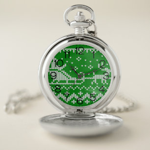 Ugly sweater Santa Claus sleigh and reindeers Pocket Watch