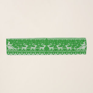 Ugly sweater Santa Claus sleigh and reindeers Scarf