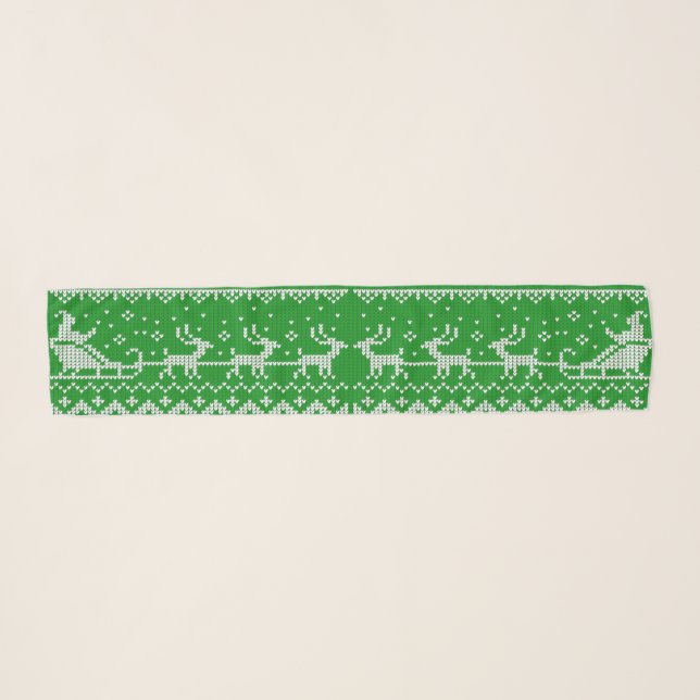 Ugly sweater Santa Claus sleigh and reindeers Scarf (Front (Horizontal))