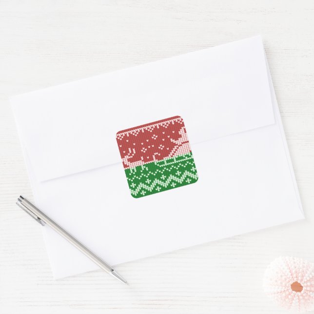 Ugly sweater Santa Claus sleigh and reindeers Square Sticker (Envelope)