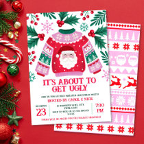 Ugly Sweater Santa Costume Party Green and Red Invitation