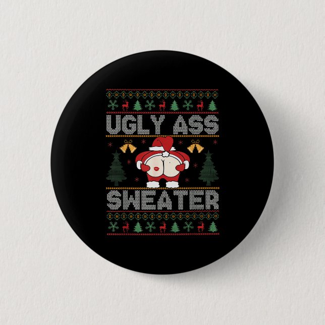 Ugly Sweater Santa Merry Christmas Funny Pajamas X Button (Front)
