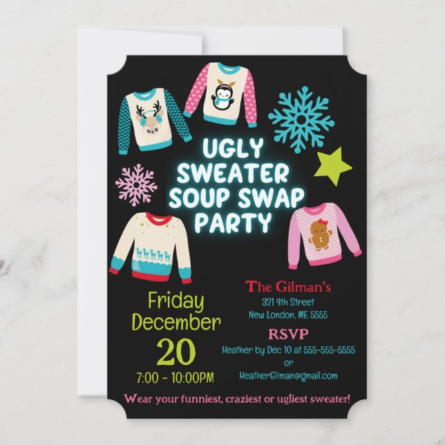 Ugly Sweater Soup Swap Party Invitation (Front)