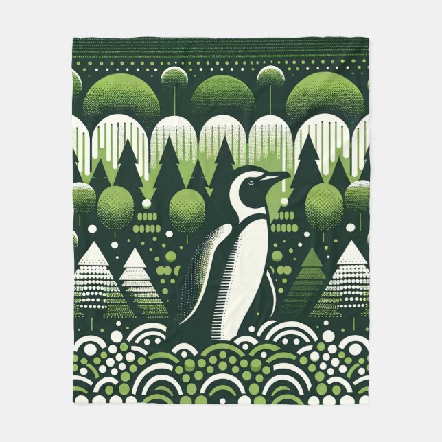 Ugly Sweater Style Christmas Penguin In Dark Lime  Fleece Blanket (Front)