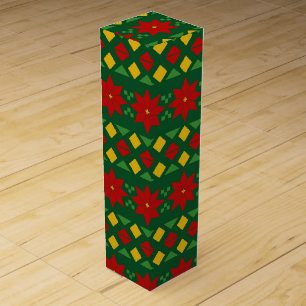 Ugly Sweater Style Christmas Poinsettias Wine Box