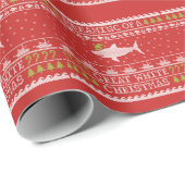 Ugly Sweater Style Great White Shark Christmas Red Wrapping Paper (Roll Corner)