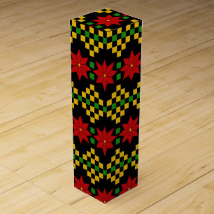 Ugly Sweater Style Poinsettias Christmas Wine Box