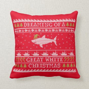 Ugly Sweater Style Red Christmas Shark Pillow by BastardCard at Zazzle