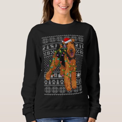Ugly Sweater Style Santa Airedale Terrier Dog Chri