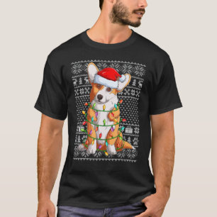 Ugly Sweater Style Xmas Lights Santa Corgi Dog Chr