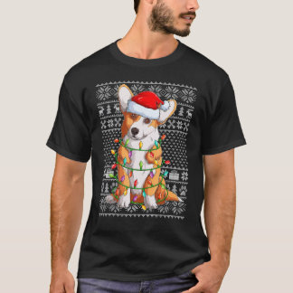 Ugly Sweater Style Xmas Lights Santa Corgi Dog Chr