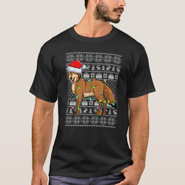 Ugly Sweater Style Xmas Lights Santa Coyote Christ (Front)