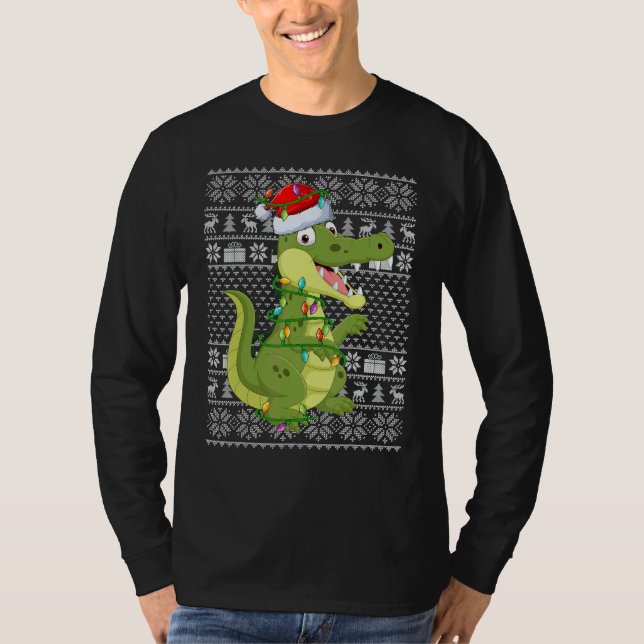 Ugly Sweater Style Xmas Lights Santa Crocodile Chr (Front)