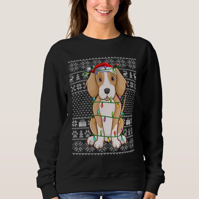 Ugly Sweater Style Xmas Lights Santa Foxhound Dog  (Front)
