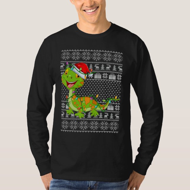 Ugly Sweater Style Xmas Lights Santa Gecko Christm (Front)