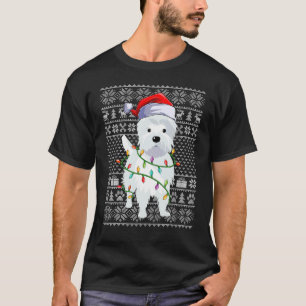 Ugly Sweater Style Xmas Lights Santa Westie Dog Ch