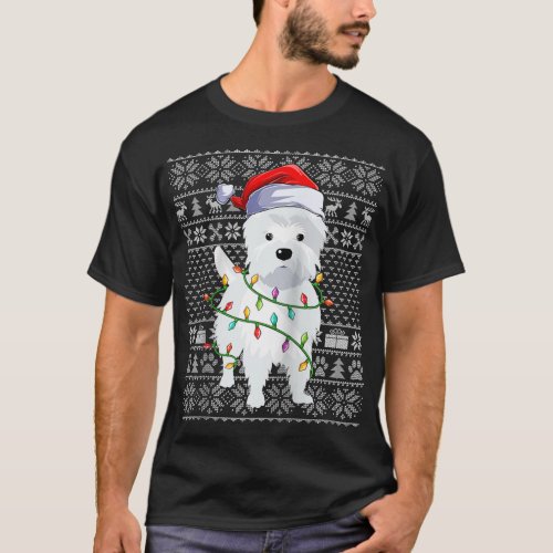 Ugly Sweater Style Xmas Lights Santa Westie Dog Ch