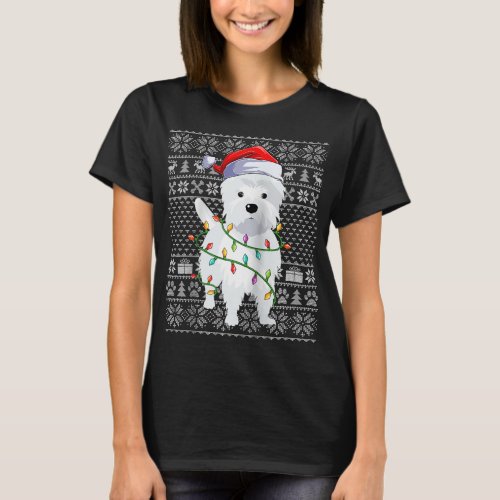 Ugly Sweater Style Xmas Lights Santa Westie Dog Ch