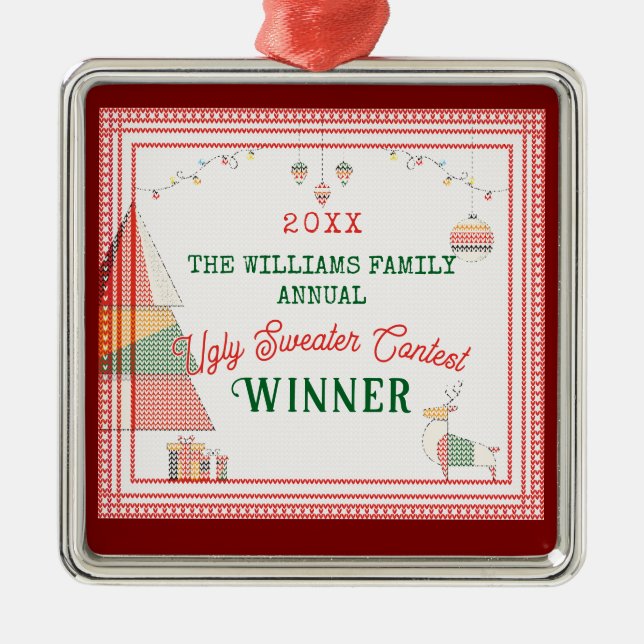 Ugly Sweater Ugliest Contest Christmas Holiday Metal Ornament (Front)