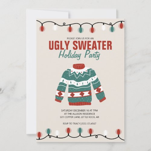 Ugly Sweater Vintage Red Green Holiday Party Invitation