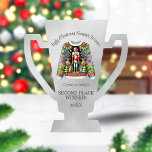 Ugly Sweater Winner Silver 2nd Place Trophy Cutout<br><div class="desc">A perfect gift for the 2nd place winner for your Ugly Christmas Sweater Contest and party,  a silver trophy.  Smooth silver metallic background with a colorful Nutcracker sweater in center,  "Ugly Christmas Sweater Winner" curved text above and "Second Place Winner!" below with a Year template at very bottom.</div>
