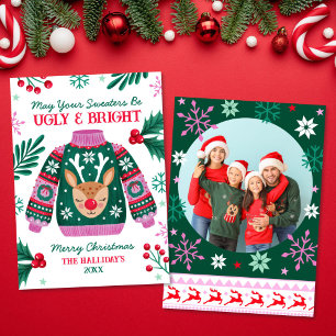 Ugly Sweater with Reindeer Family Photo Holiday Card