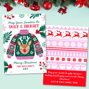 Ugly Sweater with Reindeer Red and Green Holiday Card
