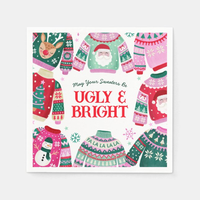 Ugly Sweater with Santa, Reindeer Christmas  Napkins (Front)