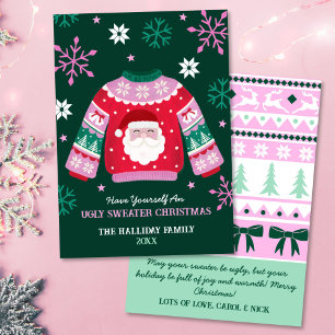 Ugly Sweater with Santa & Snowflakes Holiday Card