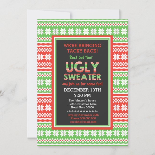Ugly Sweater Word Art Christmas Party Invitation (Front)