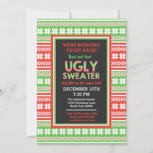 Ugly Sweater Word Art Christmas Party Invitation