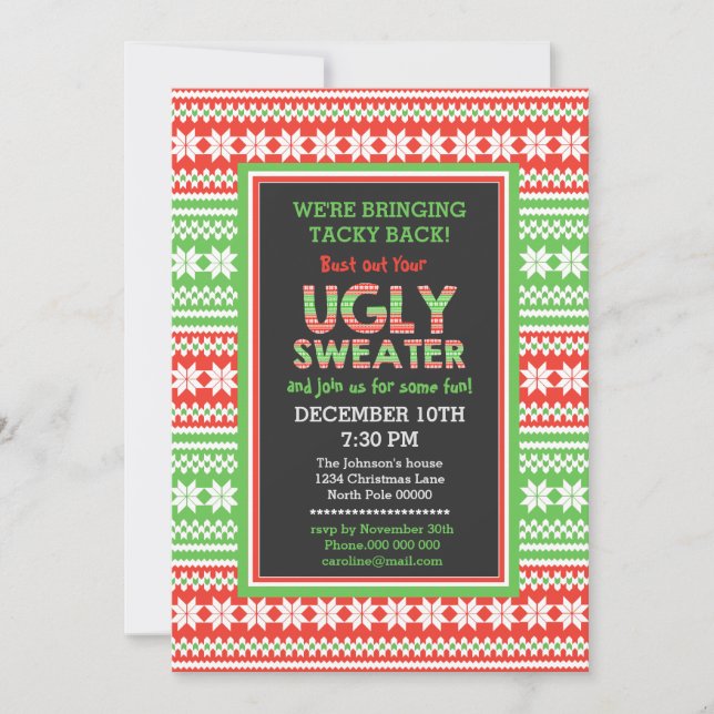 Ugly Sweater Word Art Christmas Party Invitation (Front)