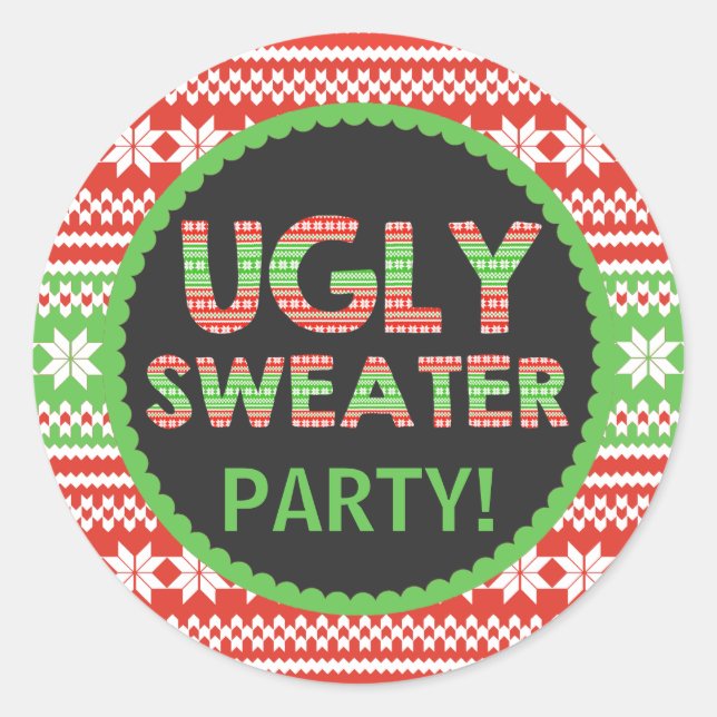 Ugly Sweater Word Art Christmas Party Sticker (Front)